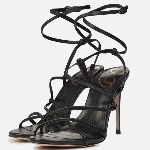 Sam Edelman Sareena Black Stiletto Heel Open Toe Ankle Strap Heeled Sandals - Picture 1 of 8